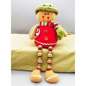 16" Gingerbread Shelf Sitter Bead & Button Dangle Legs tii Collections vintage